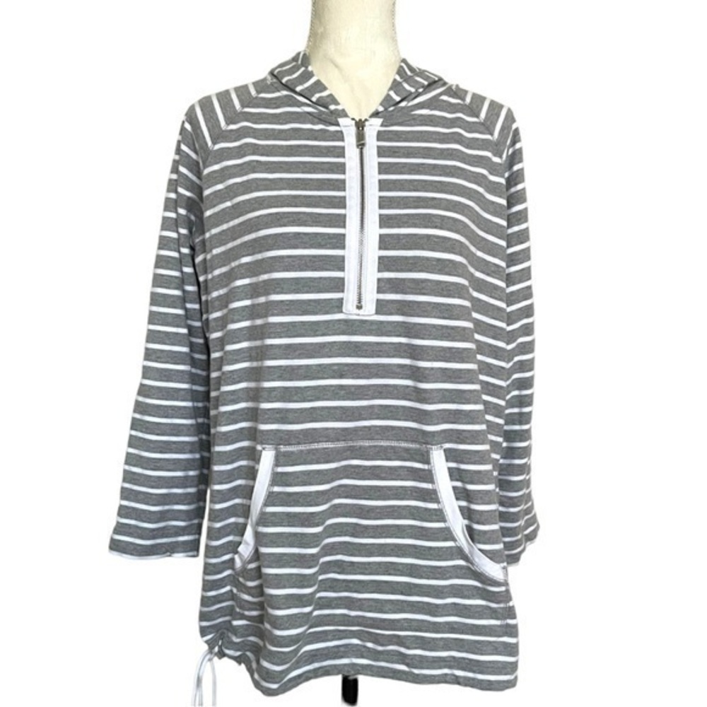 AK Sport Grey And White Striped Hoodie Sweatshirt Size 1X